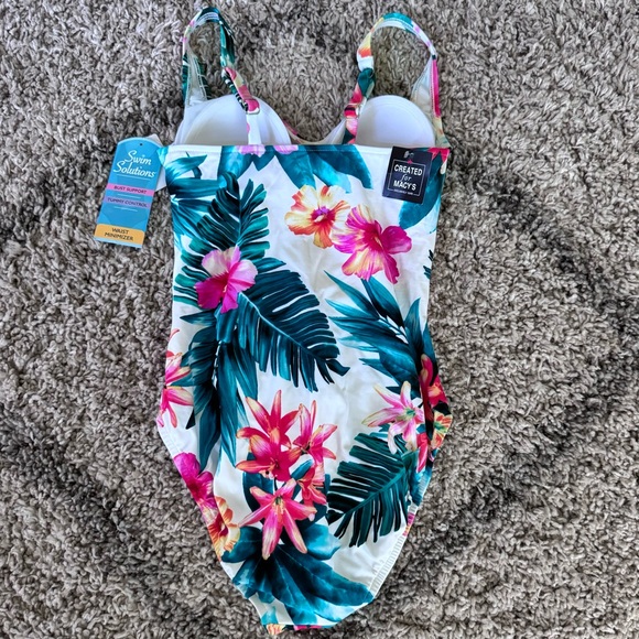 Swim Solutions One Piece Swimsuit size 8 NWT Created for Macy’s floral pattern - Picture 3 of 6